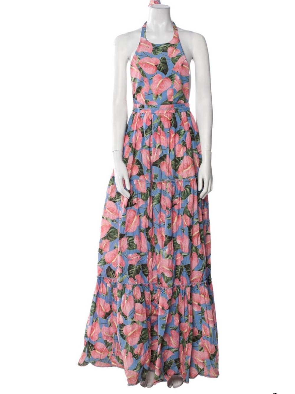 Pink Floral Halter Maxi Dress